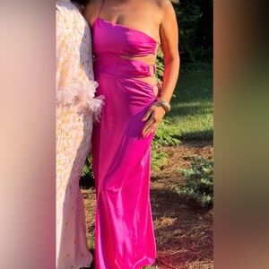 RNWY Pink Satin Dress with Cut-Out Detail